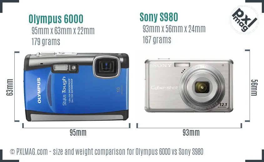 Olympus 6000 vs Sony S980 size comparison