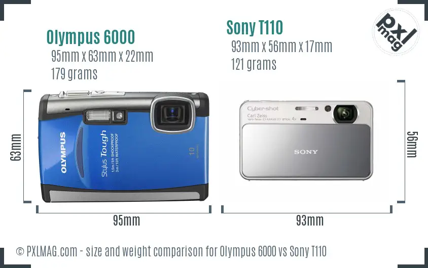 Olympus 6000 vs Sony T110 size comparison