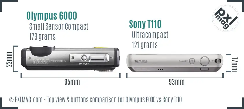 Olympus 6000 vs Sony T110 top view buttons comparison