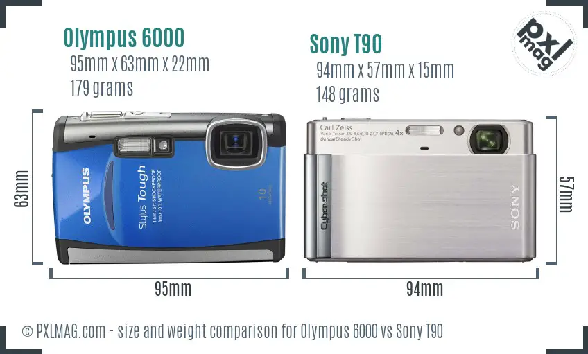 Olympus 6000 vs Sony T90 size comparison