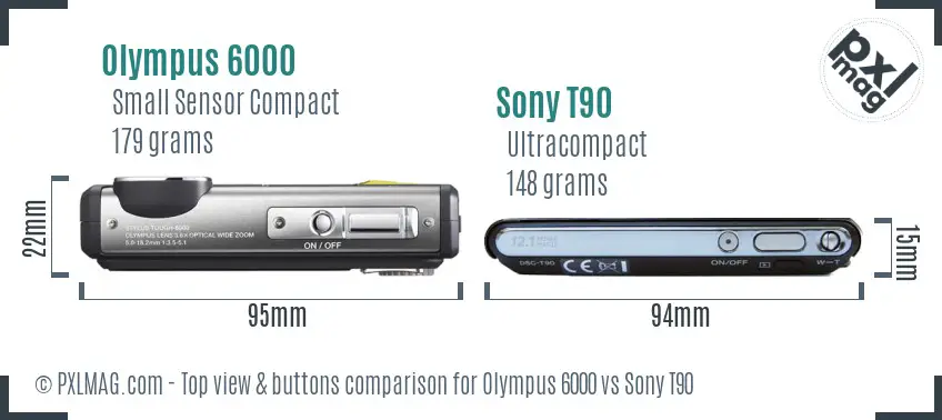 Olympus 6000 vs Sony T90 top view buttons comparison