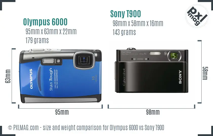Olympus 6000 vs Sony T900 size comparison