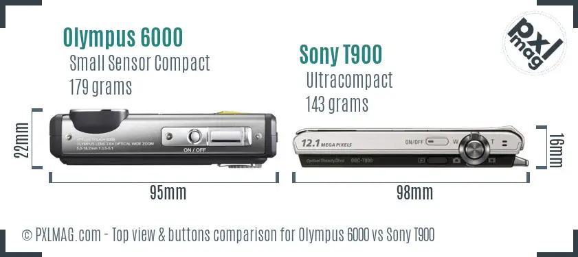 Olympus 6000 vs Sony T900 top view buttons comparison