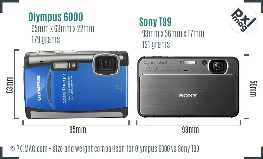 Olympus 6000 vs Sony T99 size comparison