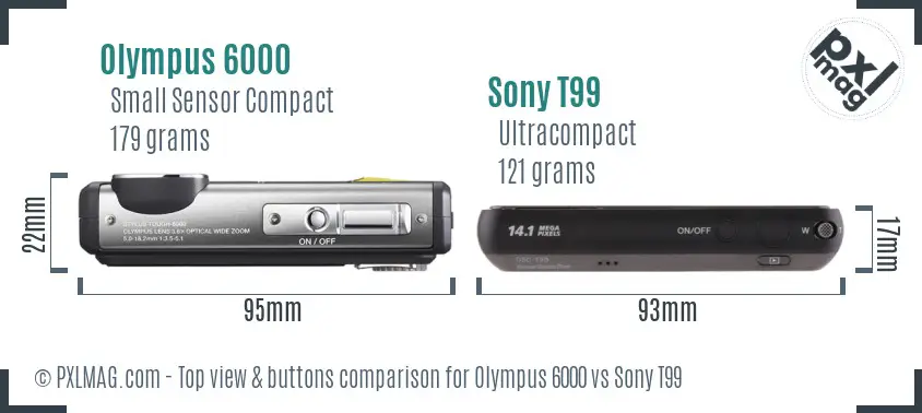 Olympus 6000 vs Sony T99 top view buttons comparison