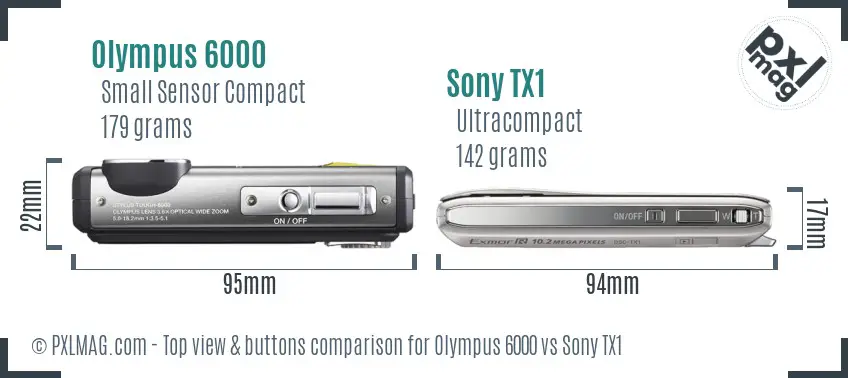 Olympus 6000 vs Sony TX1 top view buttons comparison