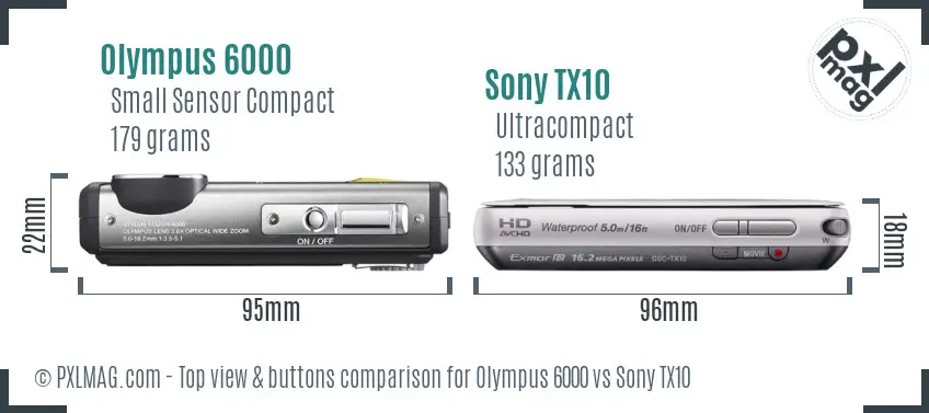 Olympus 6000 vs Sony TX10 top view buttons comparison
