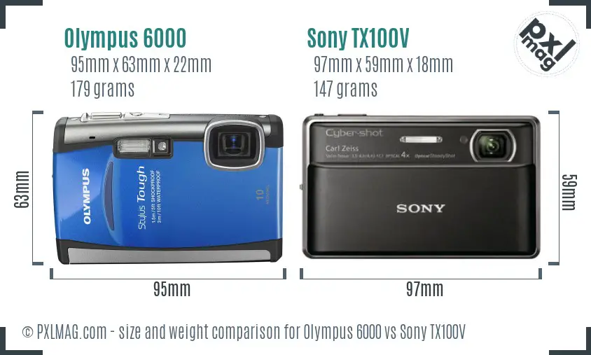 Olympus 6000 vs Sony TX100V size comparison