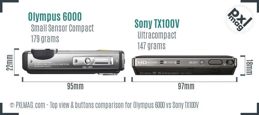 Olympus 6000 vs Sony TX100V top view buttons comparison