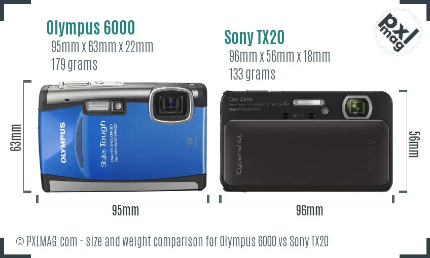 Olympus 6000 vs Sony TX20 size comparison