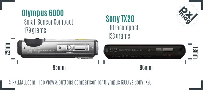 Olympus 6000 vs Sony TX20 top view buttons comparison