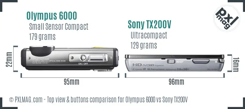 Olympus 6000 vs Sony TX200V top view buttons comparison