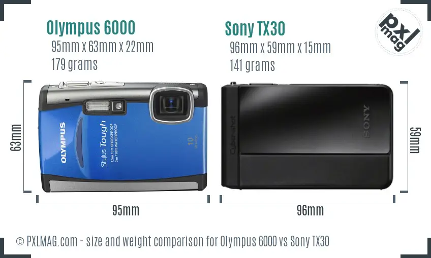 Olympus 6000 vs Sony TX30 size comparison