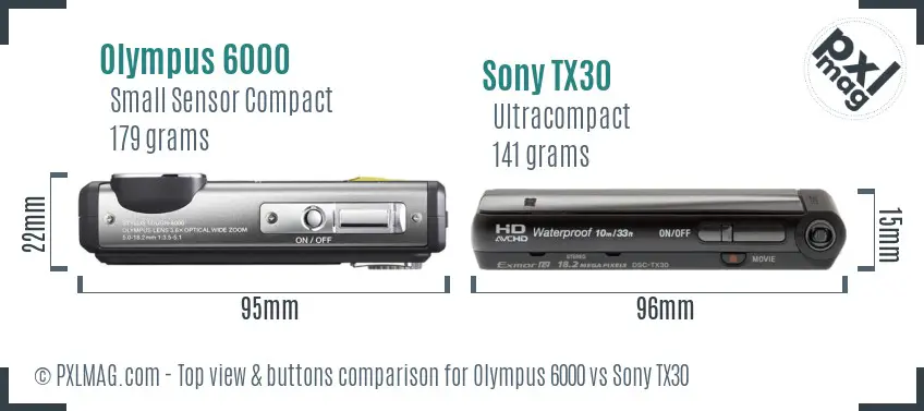 Olympus 6000 vs Sony TX30 top view buttons comparison