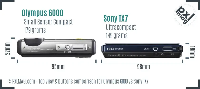 Olympus 6000 vs Sony TX7 top view buttons comparison