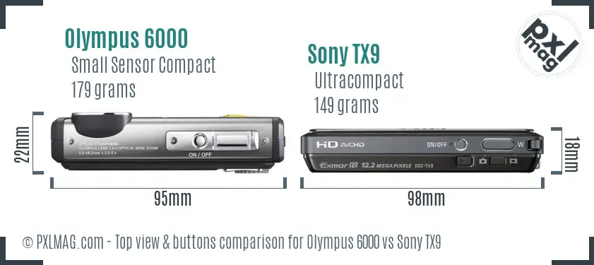 Olympus 6000 vs Sony TX9 top view buttons comparison