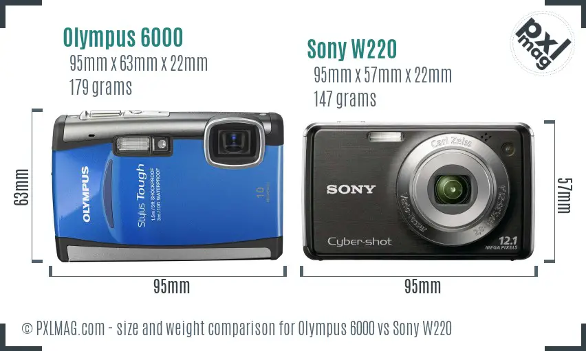 Olympus 6000 vs Sony W220 size comparison