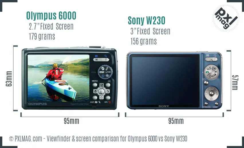 Olympus 6000 vs Sony W230 Screen and Viewfinder comparison