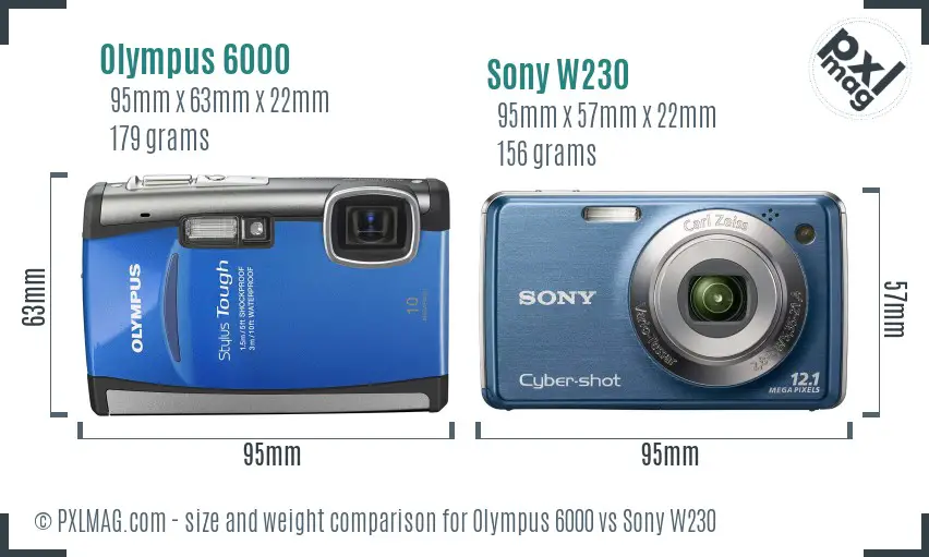 Olympus 6000 vs Sony W230 size comparison