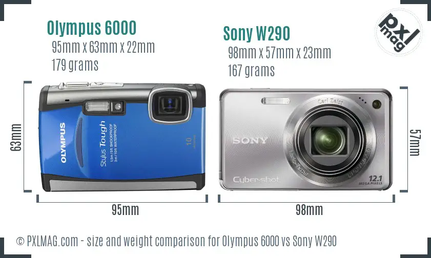 Olympus 6000 vs Sony W290 size comparison