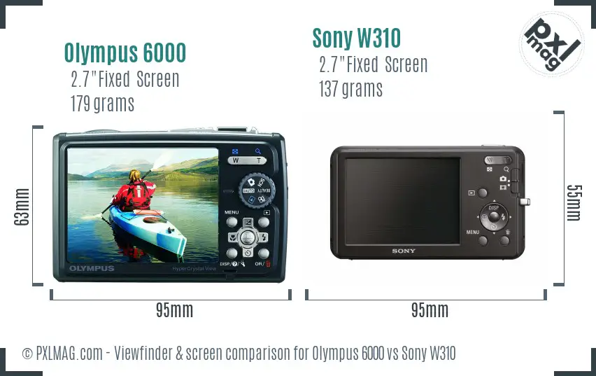 Olympus 6000 vs Sony W310 Screen and Viewfinder comparison