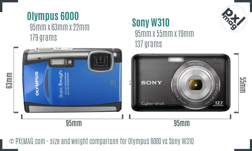 Olympus 6000 vs Sony W310 size comparison