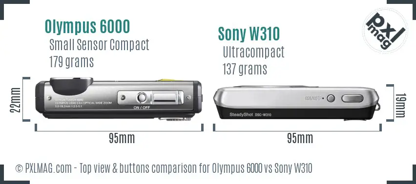 Olympus 6000 vs Sony W310 top view buttons comparison