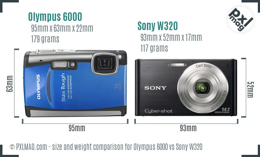 Olympus 6000 vs Sony W320 size comparison