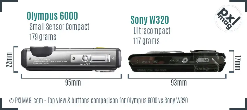 Olympus 6000 vs Sony W320 top view buttons comparison