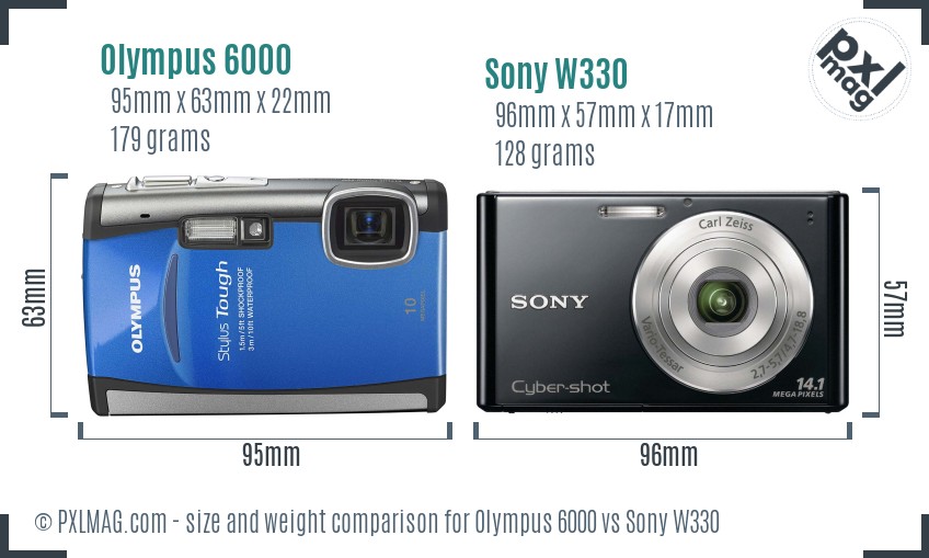 Olympus 6000 vs Sony W330 size comparison