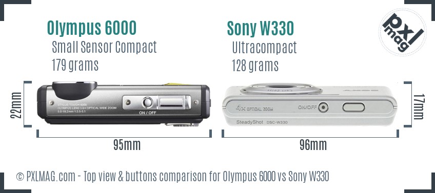 Olympus 6000 vs Sony W330 top view buttons comparison