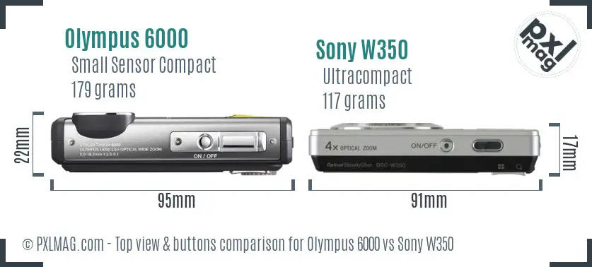 Olympus 6000 vs Sony W350 top view buttons comparison