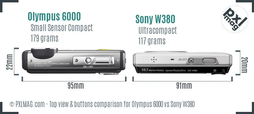 Olympus 6000 vs Sony W380 top view buttons comparison