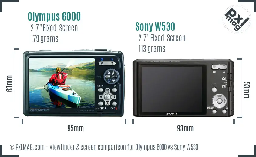 Olympus 6000 vs Sony W530 Screen and Viewfinder comparison