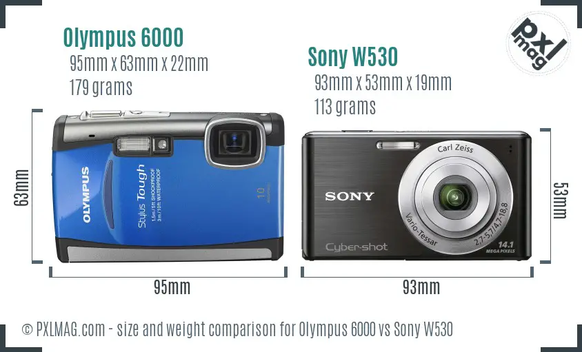 Olympus 6000 vs Sony W530 size comparison