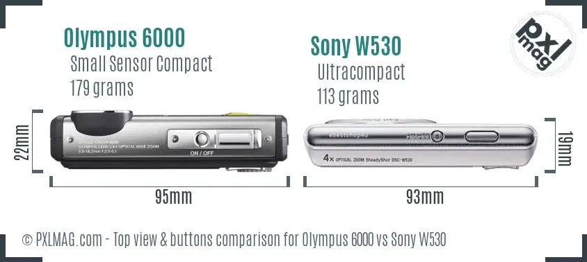 Olympus 6000 vs Sony W530 top view buttons comparison