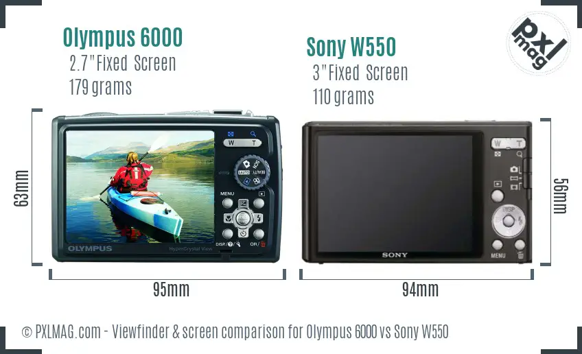 Olympus 6000 vs Sony W550 Screen and Viewfinder comparison