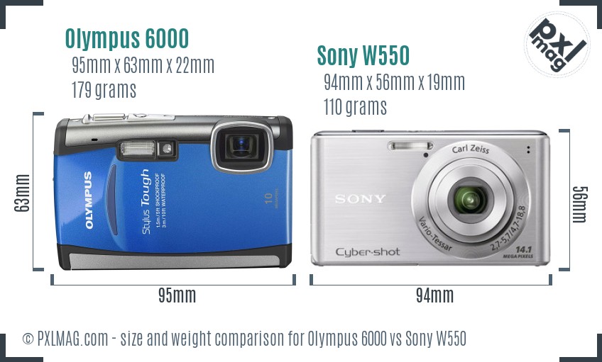 Olympus 6000 vs Sony W550 size comparison