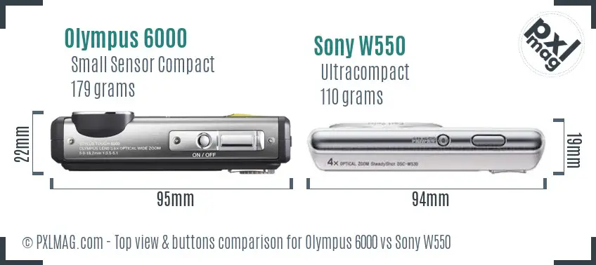 Olympus 6000 vs Sony W550 top view buttons comparison