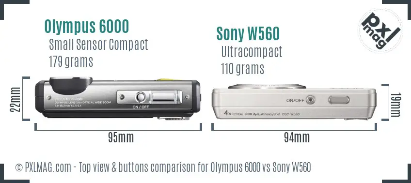 Olympus 6000 vs Sony W560 top view buttons comparison