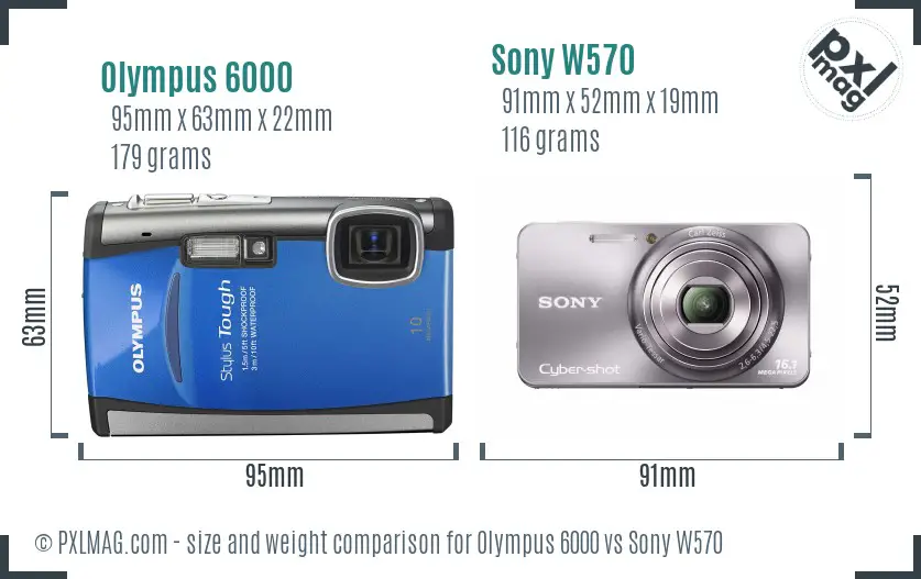 Olympus 6000 vs Sony W570 size comparison