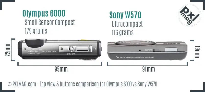 Olympus 6000 vs Sony W570 top view buttons comparison