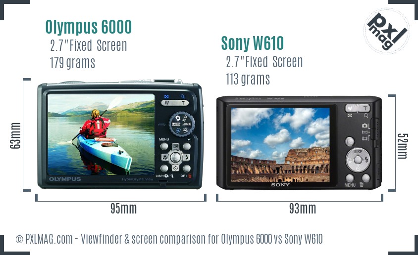 Olympus 6000 vs Sony W610 Screen and Viewfinder comparison