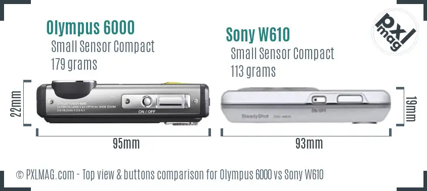 Olympus 6000 vs Sony W610 top view buttons comparison