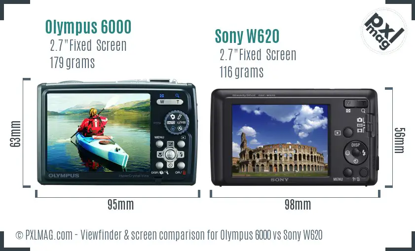 Olympus 6000 vs Sony W620 Screen and Viewfinder comparison