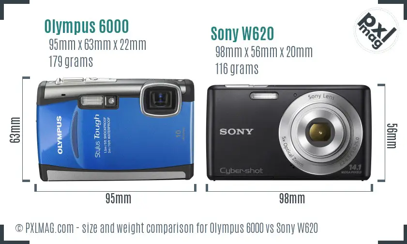 Olympus 6000 vs Sony W620 size comparison