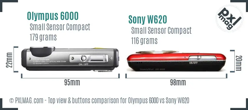 Olympus 6000 vs Sony W620 top view buttons comparison
