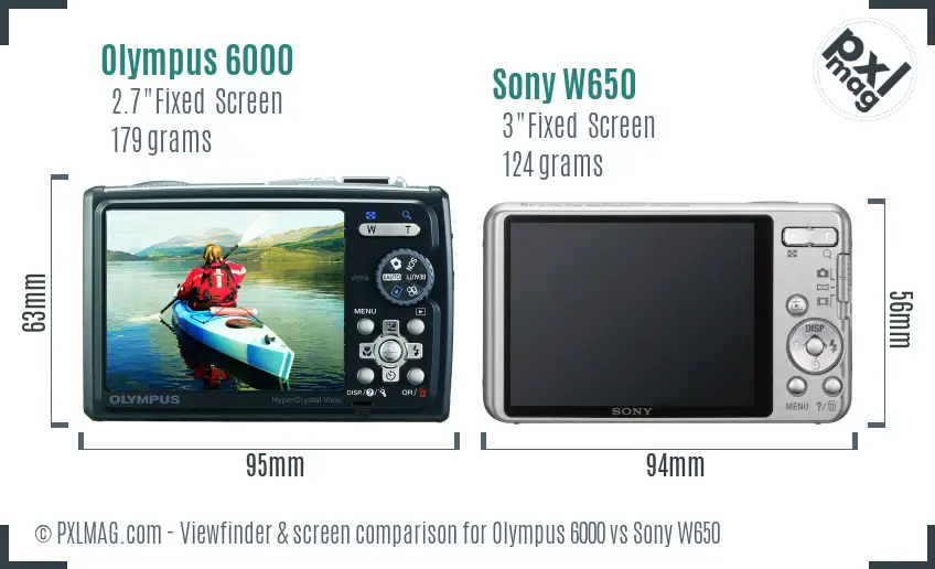 Olympus 6000 vs Sony W650 Screen and Viewfinder comparison