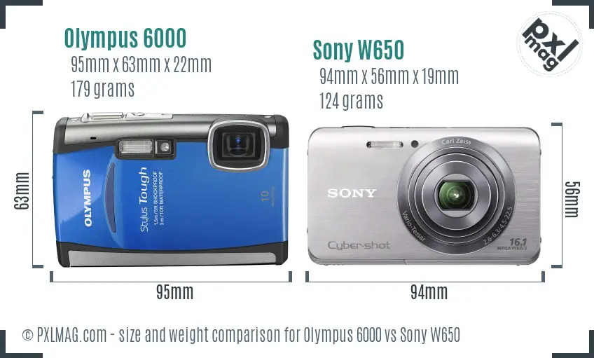 Olympus 6000 vs Sony W650 size comparison