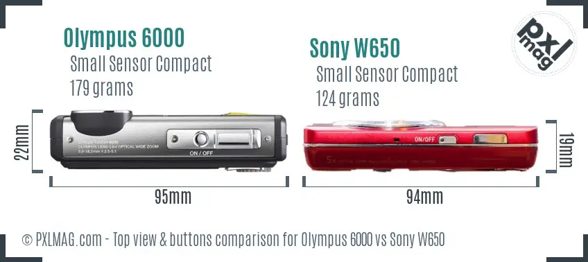 Olympus 6000 vs Sony W650 top view buttons comparison